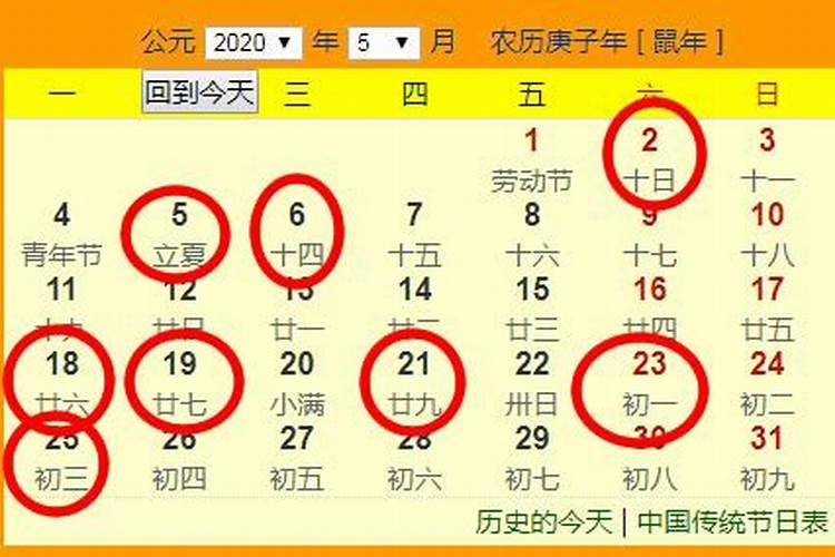 黄历查询2020年5月份黄道吉日